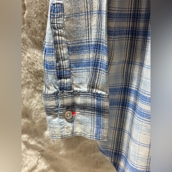 Aerie Blouse Women’s oversized SP Blue Plaid Hooded Button Front Long Sleeves - Picture 4 of 12